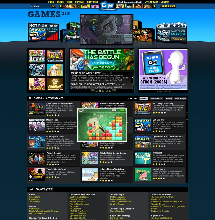 Cartoon Network Games Redesign